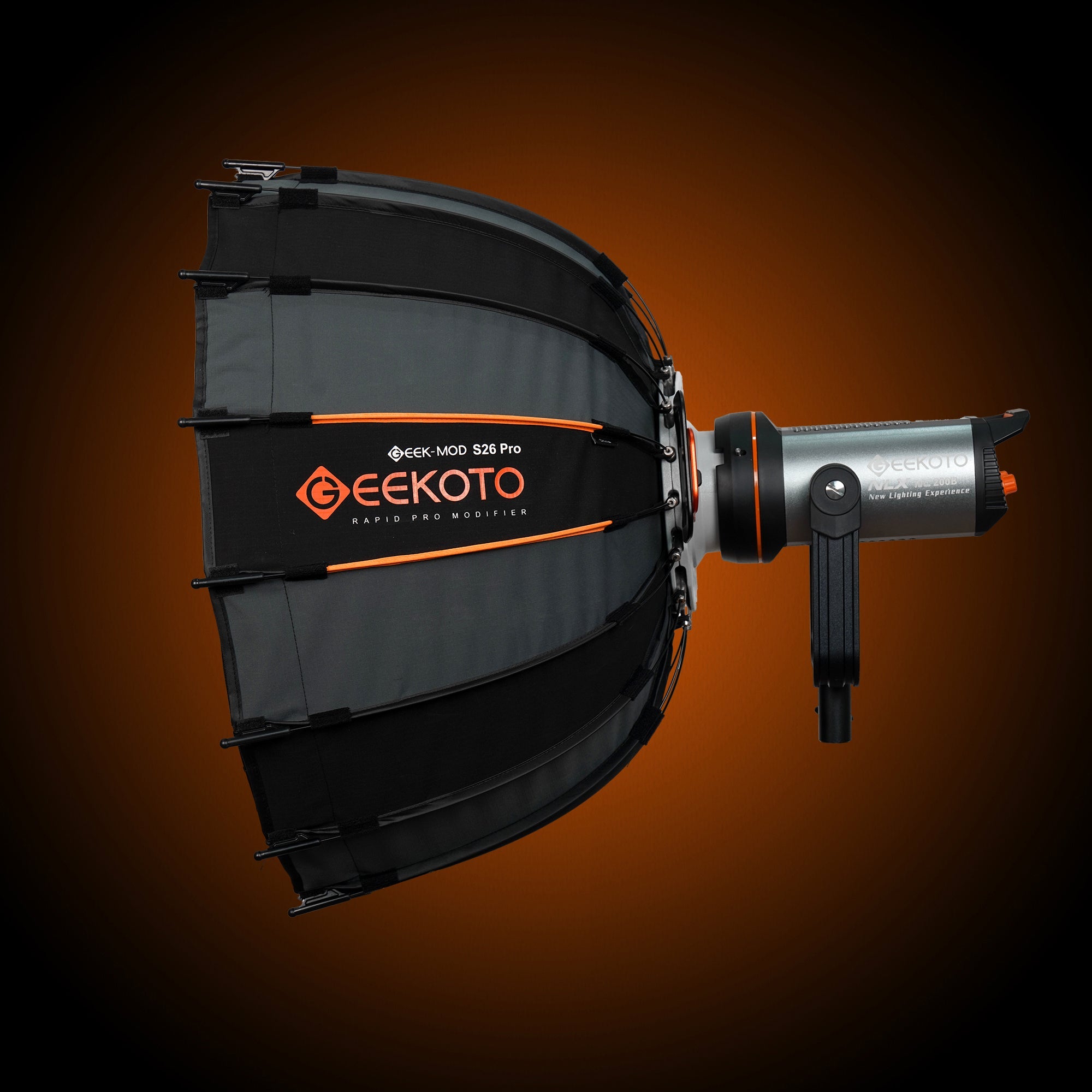 Geekoto S26 PRO V2 26-inch Fold-Flat softbox positioned for portrait lighting