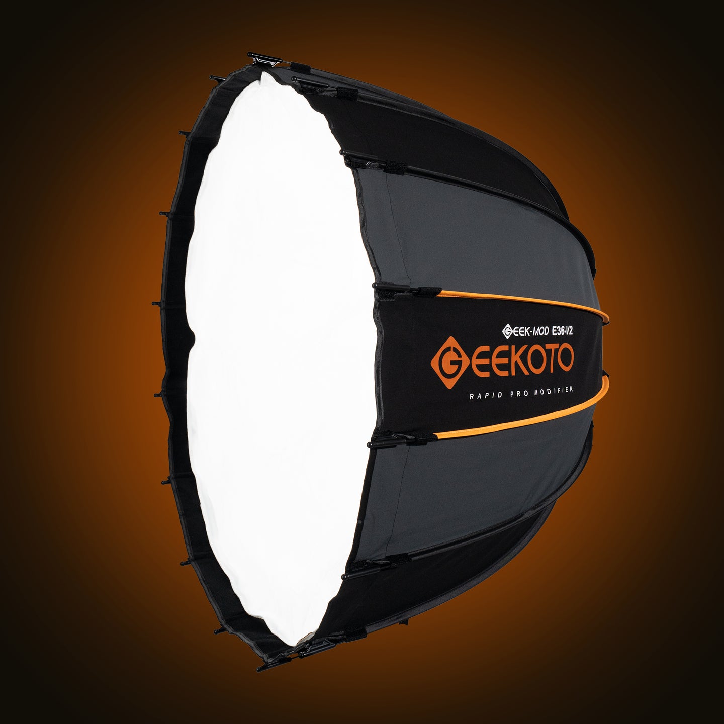 Geekoto GEEK MOD E36 V2 36-inch V2 rapid-deploy softbox front diffusion view for soft light control