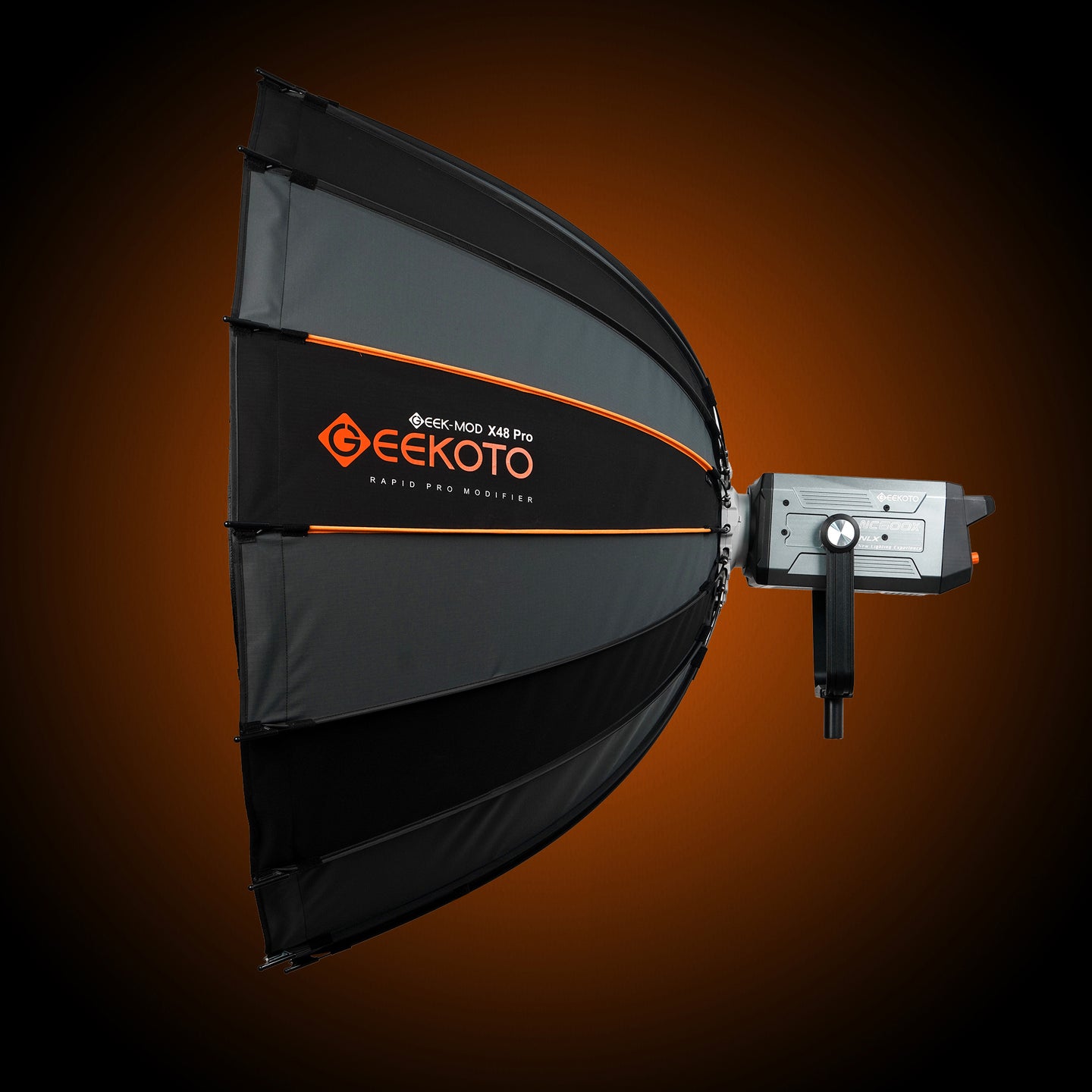 Geekoto GEEK MOD X48 PRO V2 48-inch V2 rapid-deploy softbox shown fully opened for studio lighting
