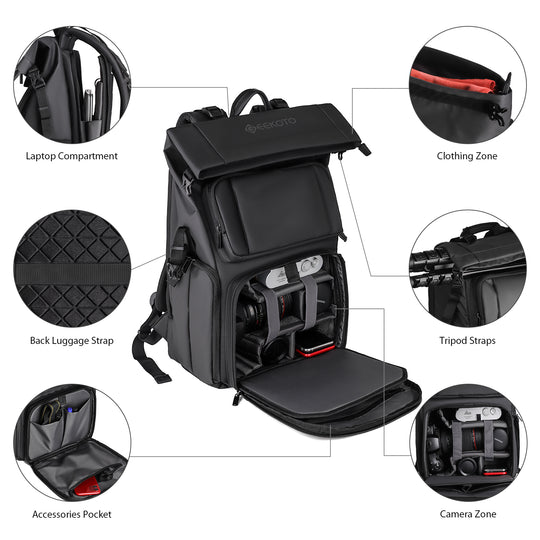 Geekoto Rogue camera backpack open with modular dividers